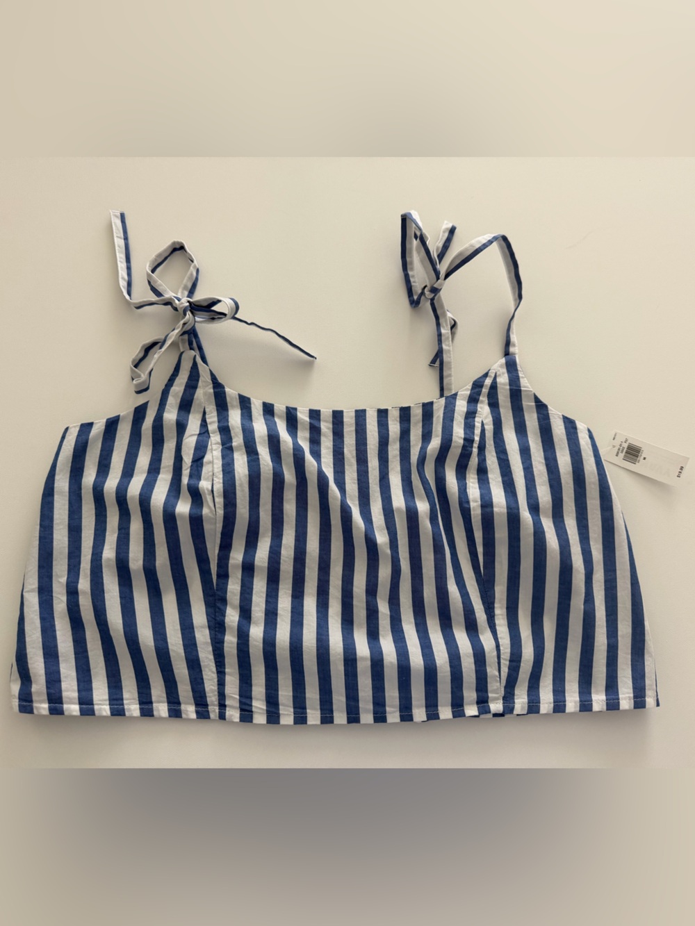 Old Navy Blue and White Striped Tie-Shoulder Crop Tank